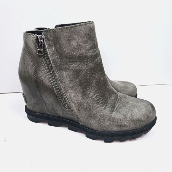 SOREL JOAN OF ARCTIC WEDGE II ZIP BOOTIE SIZE Charcoal Gray Sz 8 - Picture 4 of 8